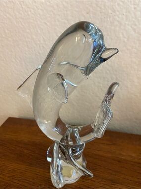 Vintage Clear Glass Dolphin Figurine by Holiday Imports Made in Taiwan